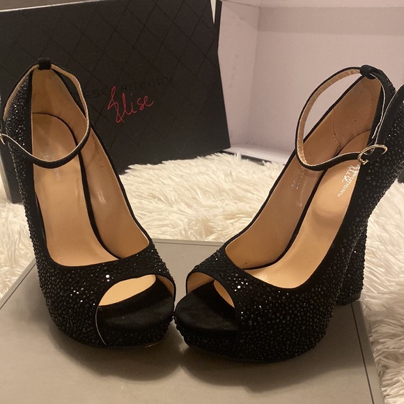 Chinese Laundry Elise Suede Black Crystal Wedge in US 7.0 EUR 37.5 - Picture 4 of 14